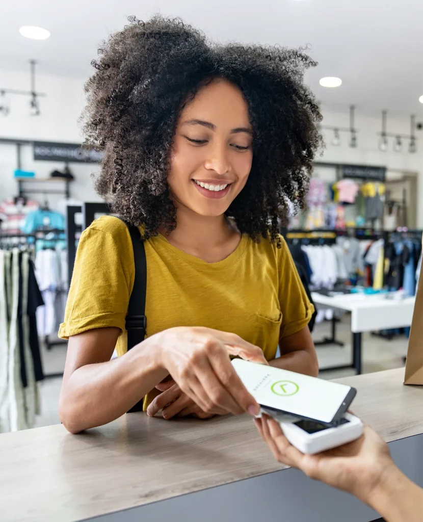 woman using debit card digital wallet