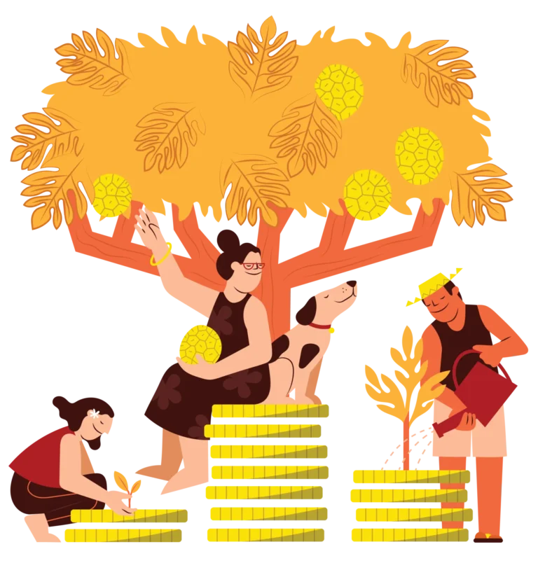 illustration with people under ulu tree
