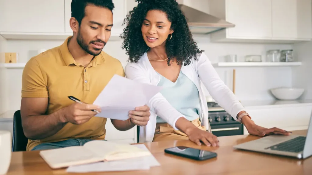 couple going over finances at home